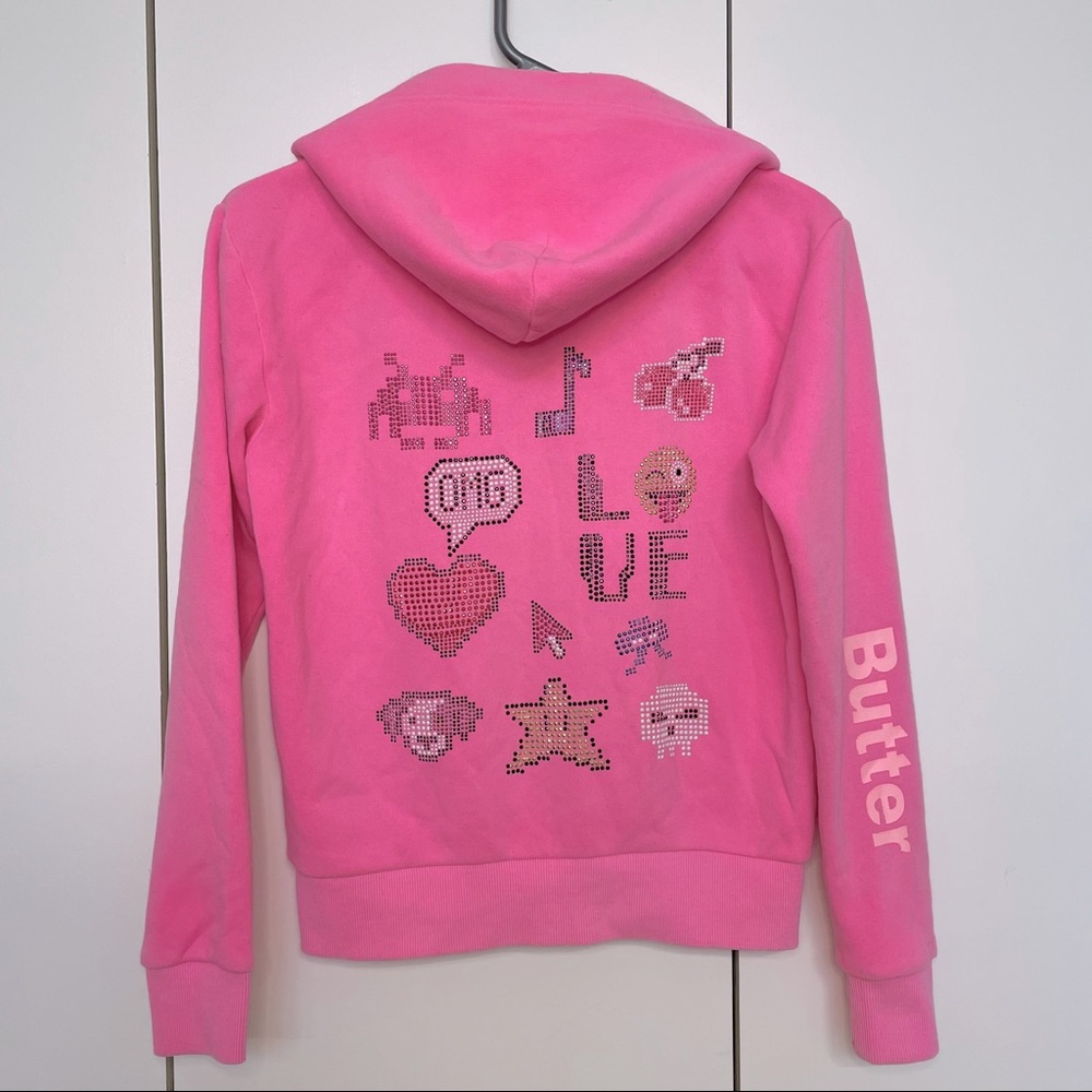 Butter Embellished Zip Hoodie - Pink, Size M